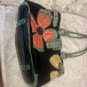 Isabella Fiore Black and Green Floral Shoulder Bag
